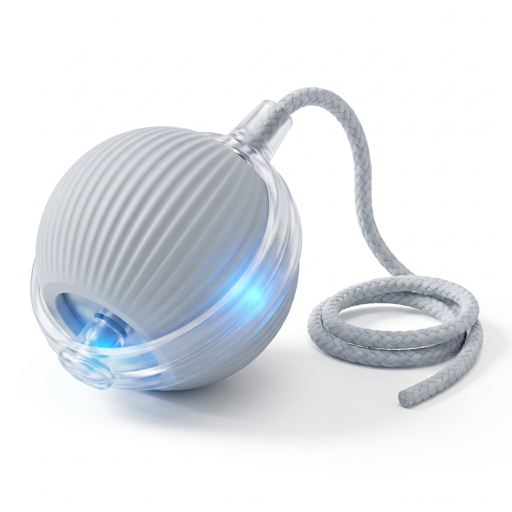 Auto-Roll cat ball angle view with braided tail