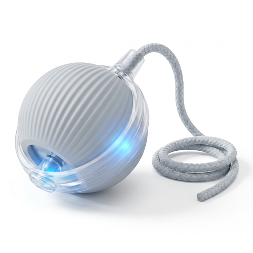 Auto-Roll cat ball angle view with braided tail